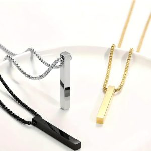 Stainless Steel Rectangular Black Necklace